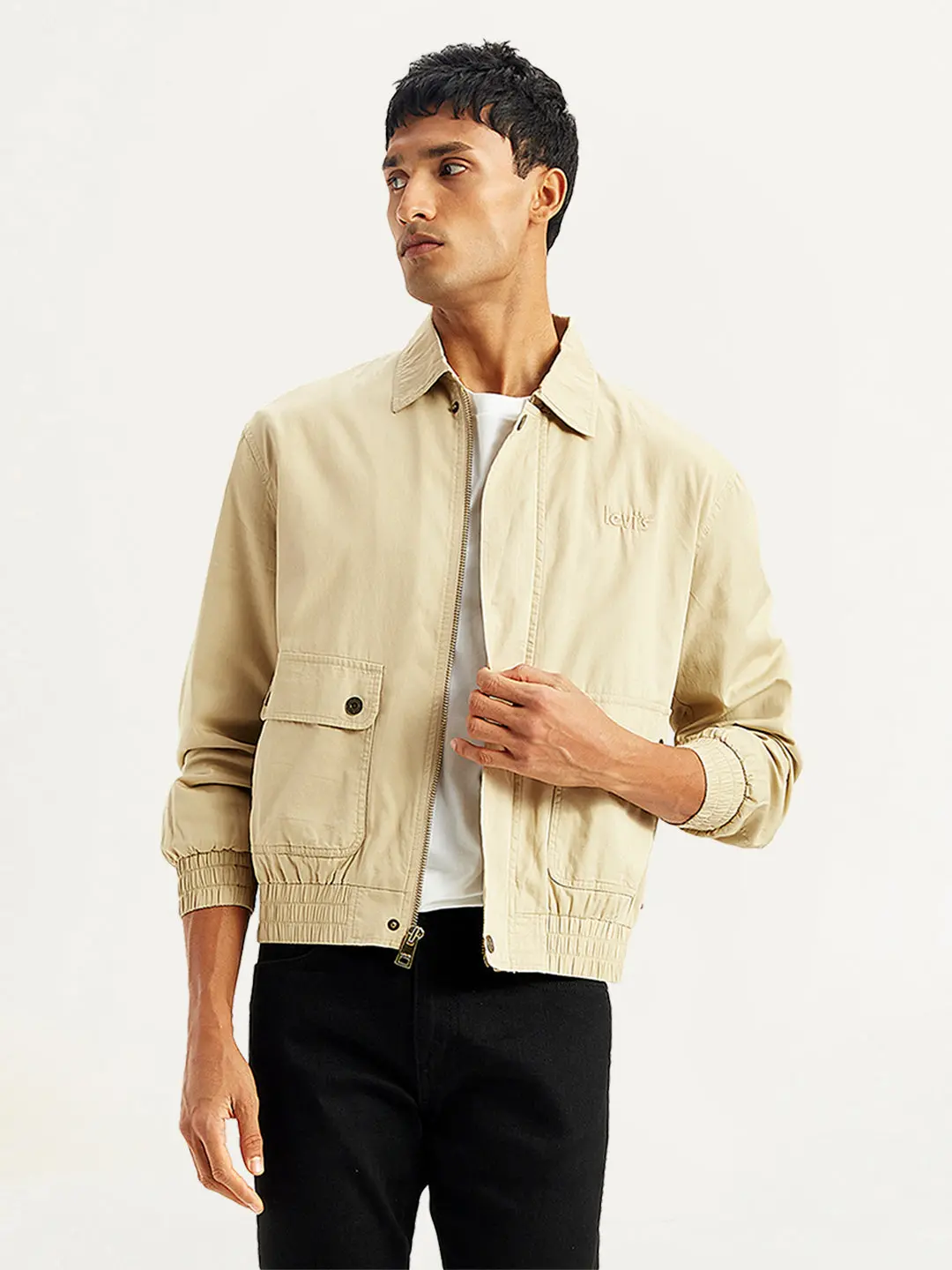 Men's Solid Beige Spread Collar Tailored Jacket 1
