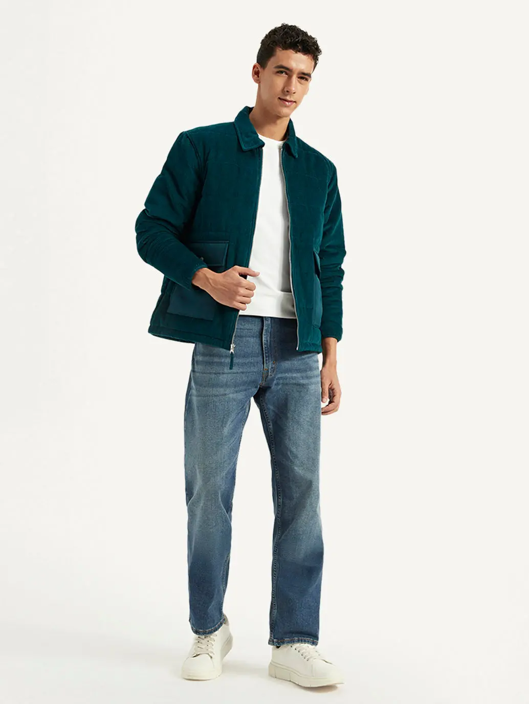 Men's Colorblock Green Spread Collar Jacket 1