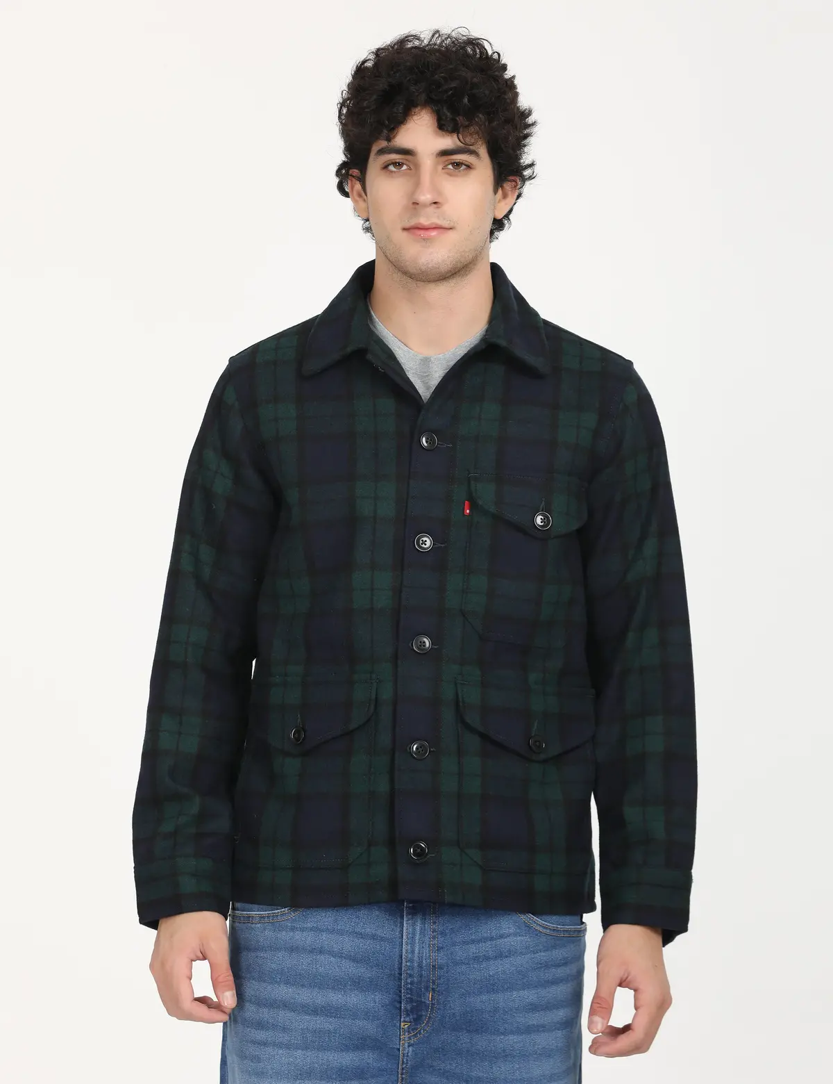 Men's Plaid Navy Spread Collar Shacket 1