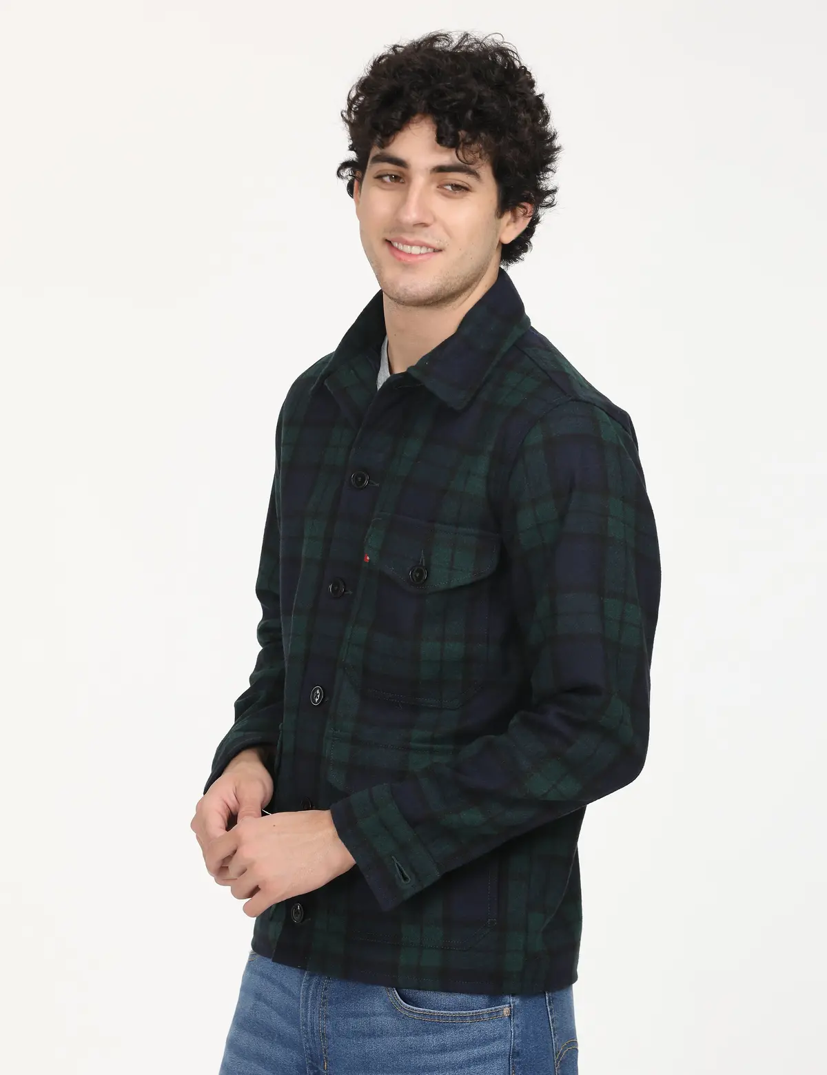 Men's Plaid Navy Spread Collar Shacket 2
