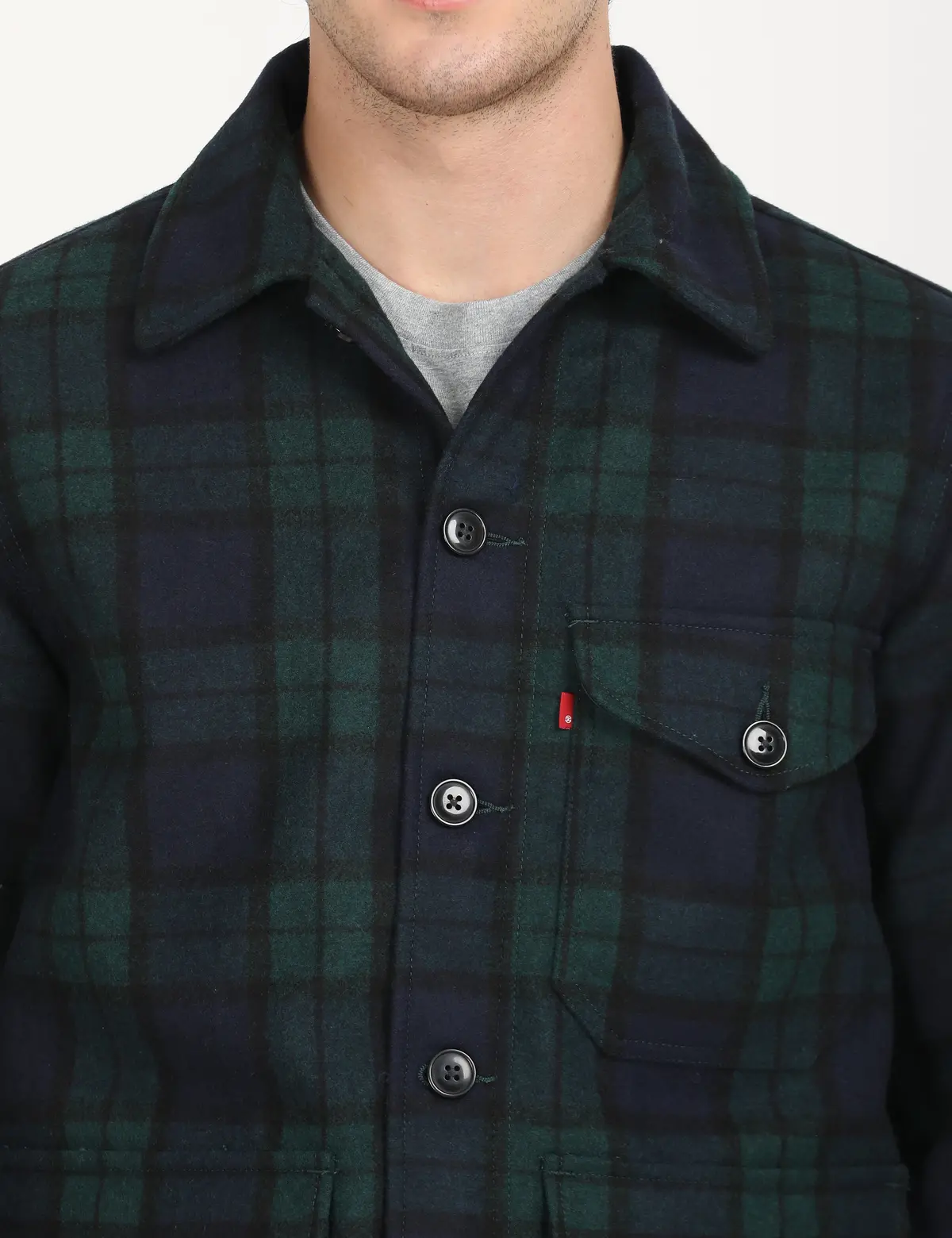 Men's Plaid Navy Spread Collar Shacket 4