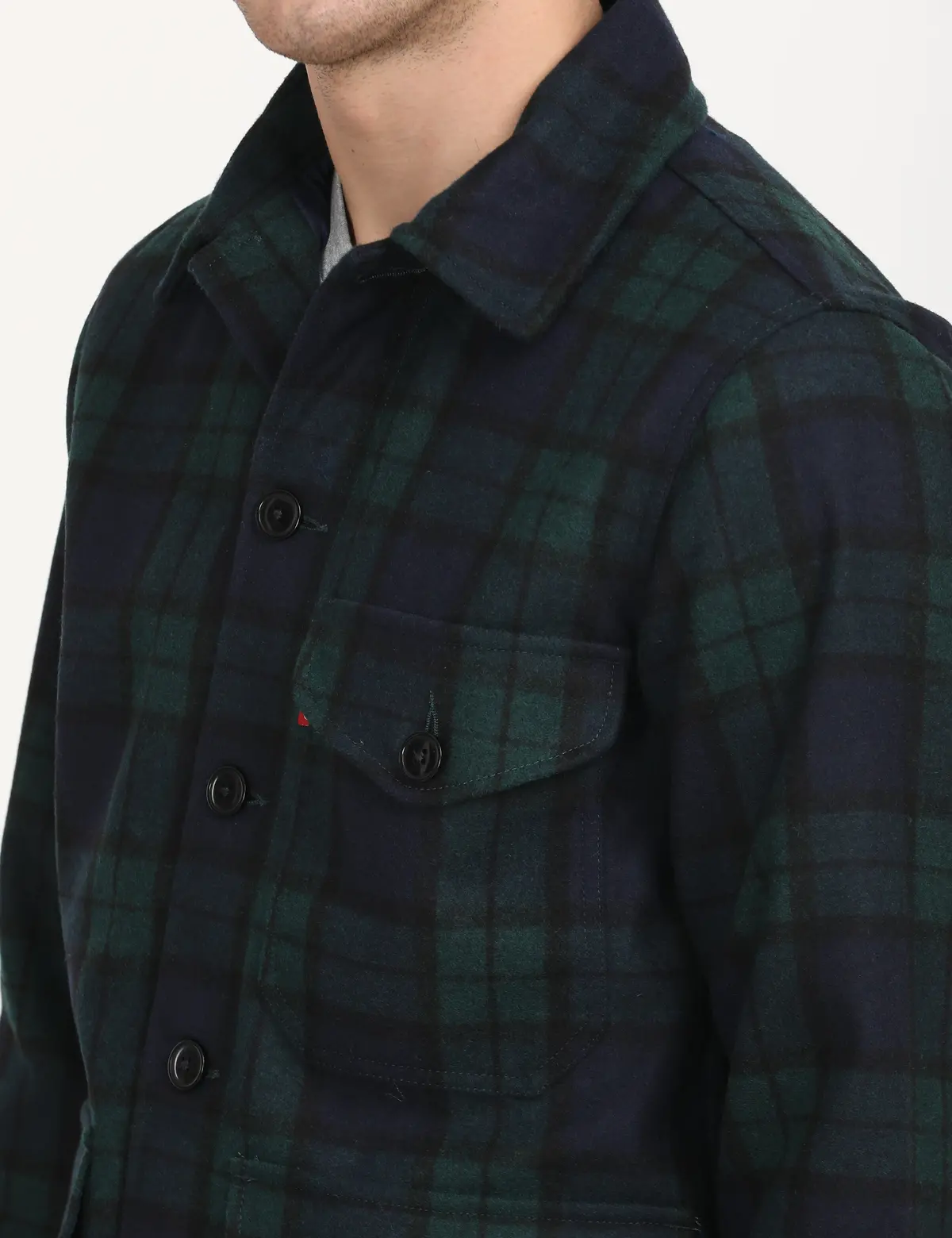Men's Plaid Navy Spread Collar Shacket 5