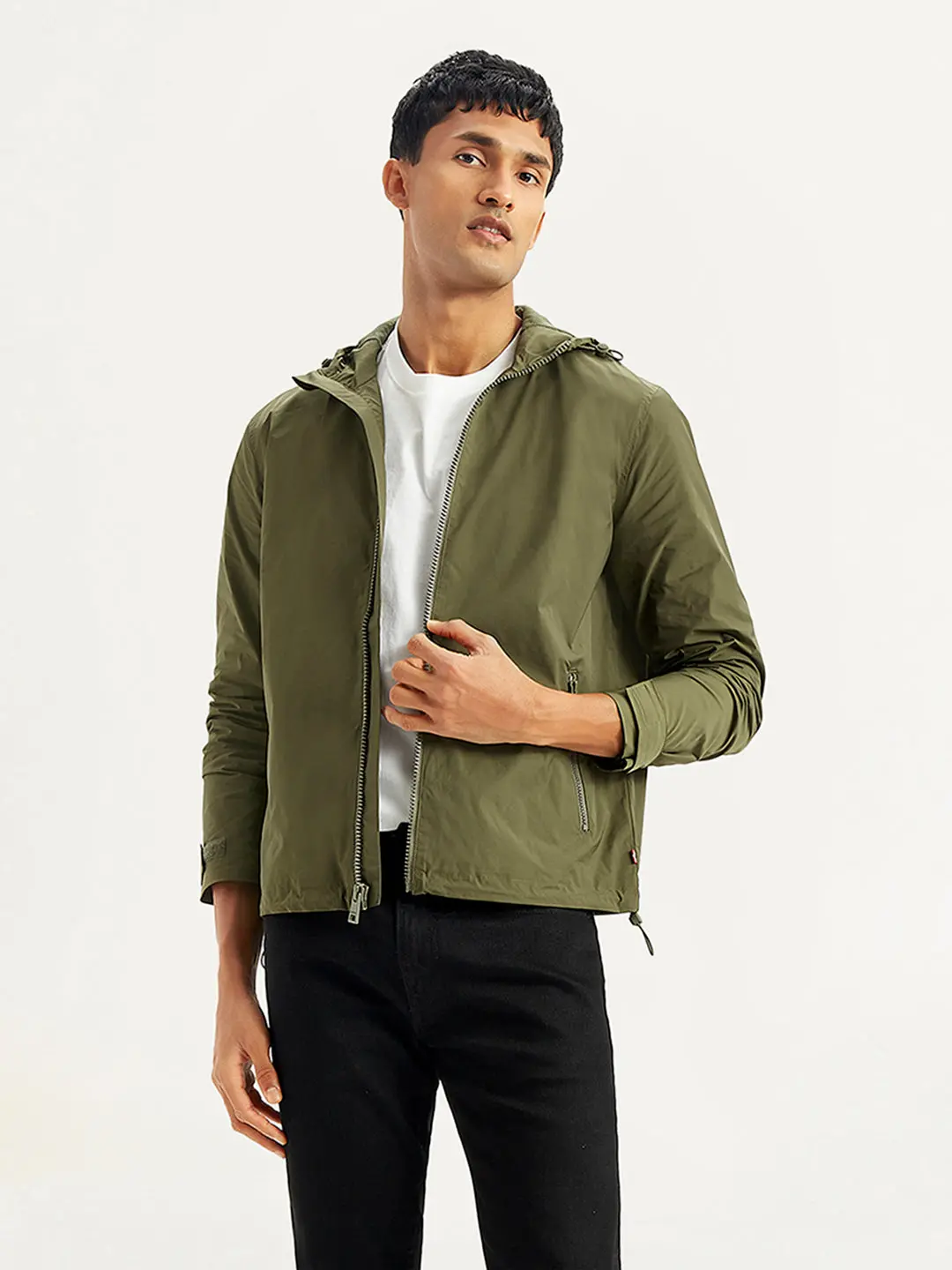 Men's Solid Olive Hooded Tailored Jacket 1