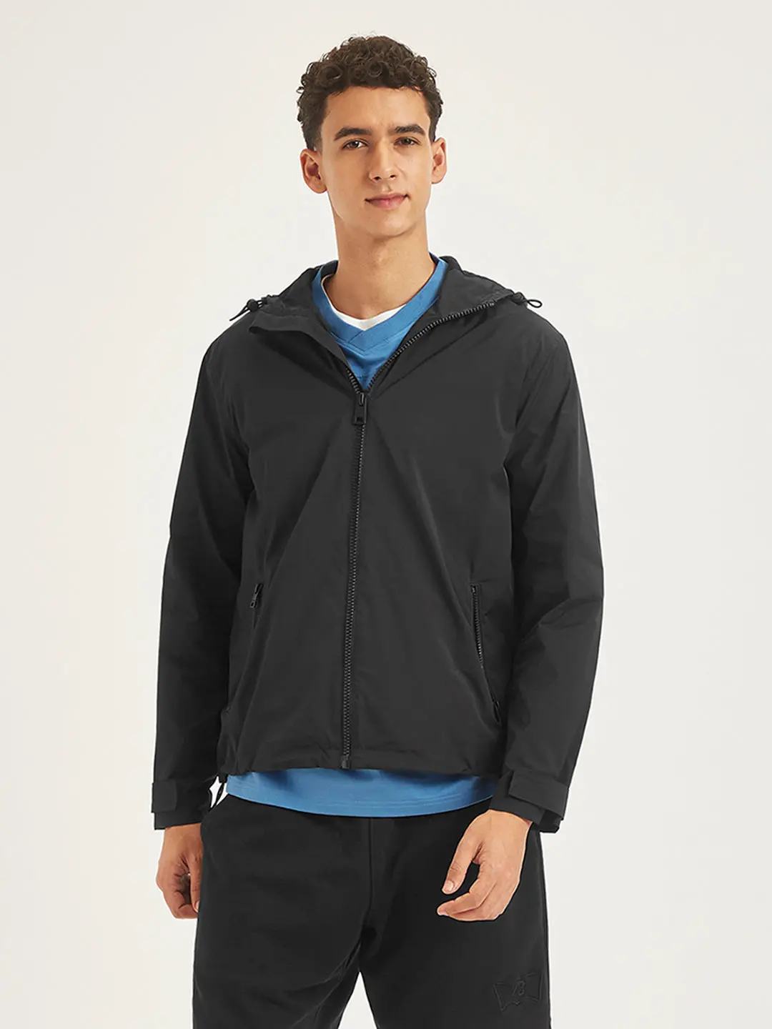 Men's Solid Black Hooded Tailored Jacket 1