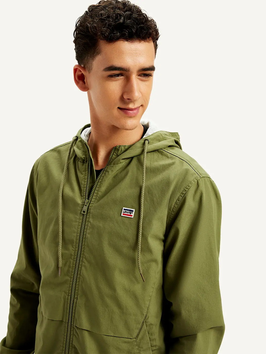 Men's Solid Olive Hooded Tailored Jacket 1