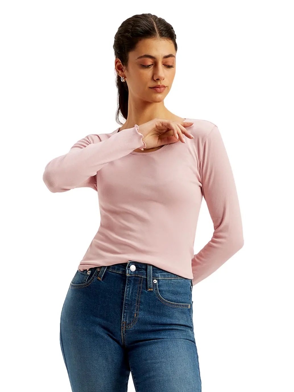 Women's Solid Pink Round Neck Top 1