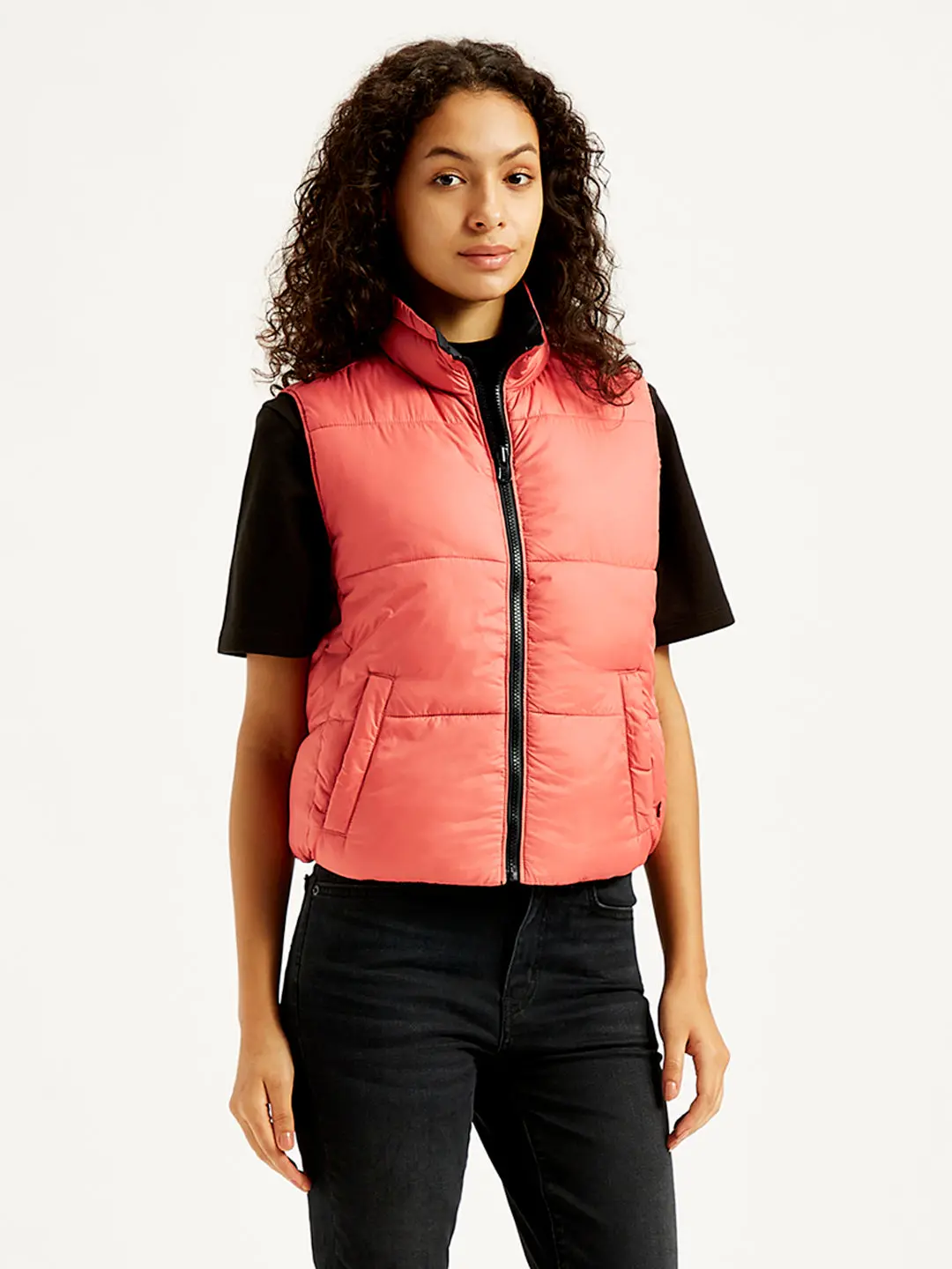 Women's Quilted Peach High Neck Puffer Jacket 2