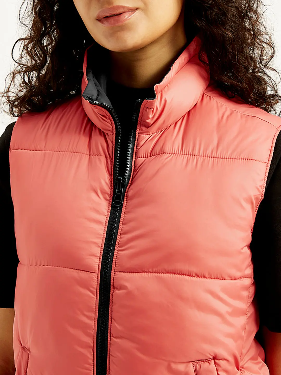 Women's Quilted Peach High Neck Puffer Jacket 1