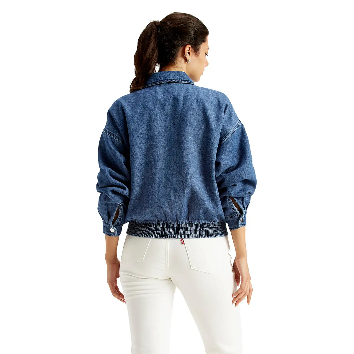 Women's Solid Blue Spread Collar Jacket 2