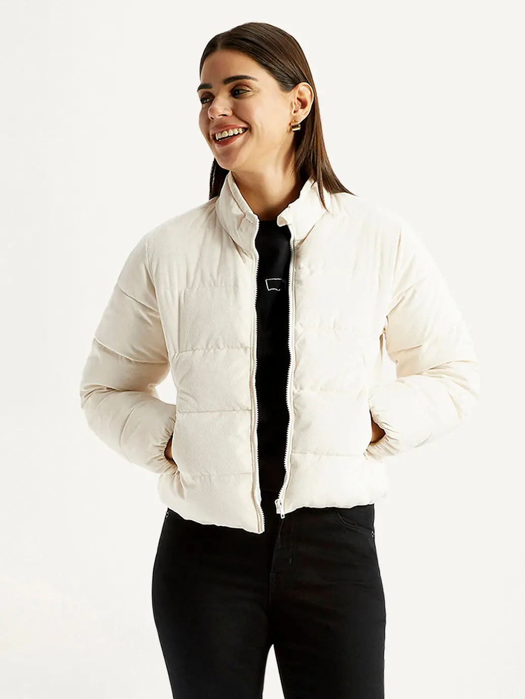 Women's Quilted Off White Puffer Jacket 1
