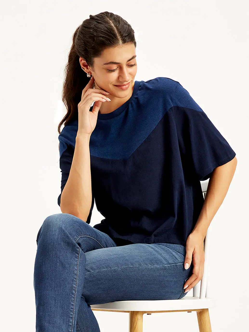 Women's Colorblock Loose Fit Crop T-Shirt 1