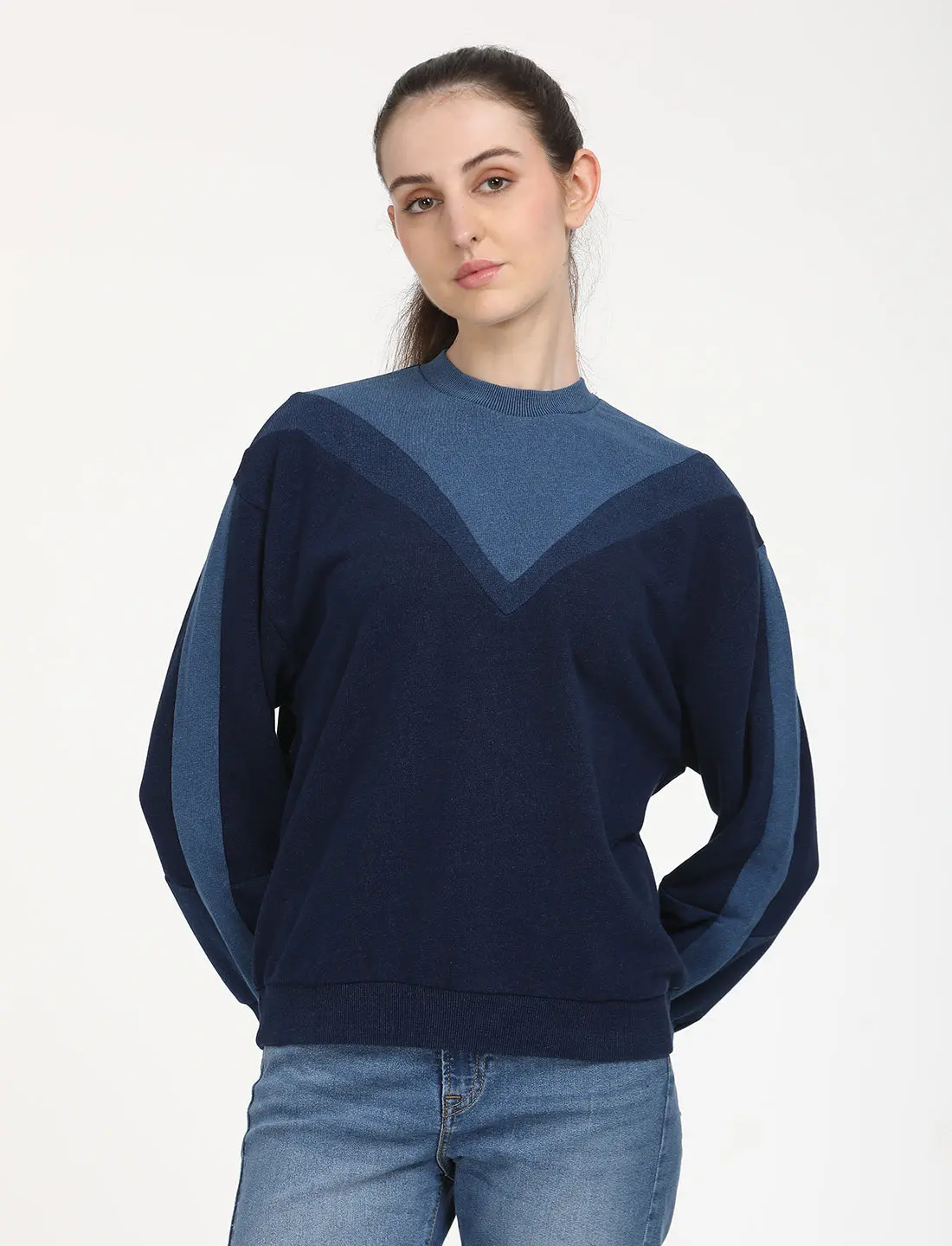 Women's Colorblock Navy Crew Neck Sweatshirt 1