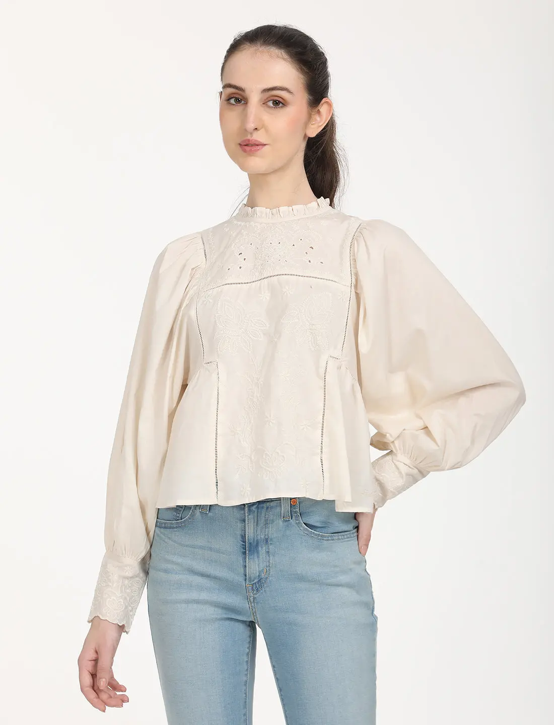 Women's Solid Off-White Top 1