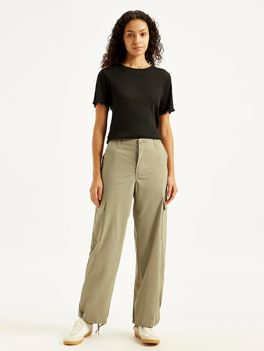 Women's Mid Rise Baggy Fit Cargo Trousers 1