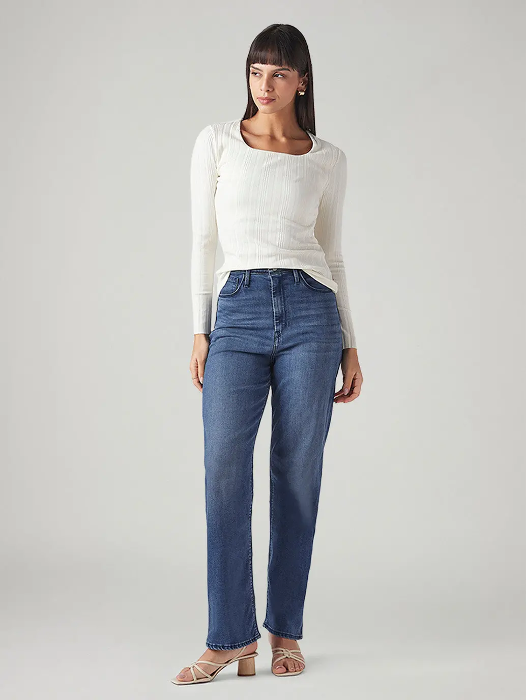 Women's Dark Indigo Ribcage Straight Fit High Rise Redloop Jeans 1