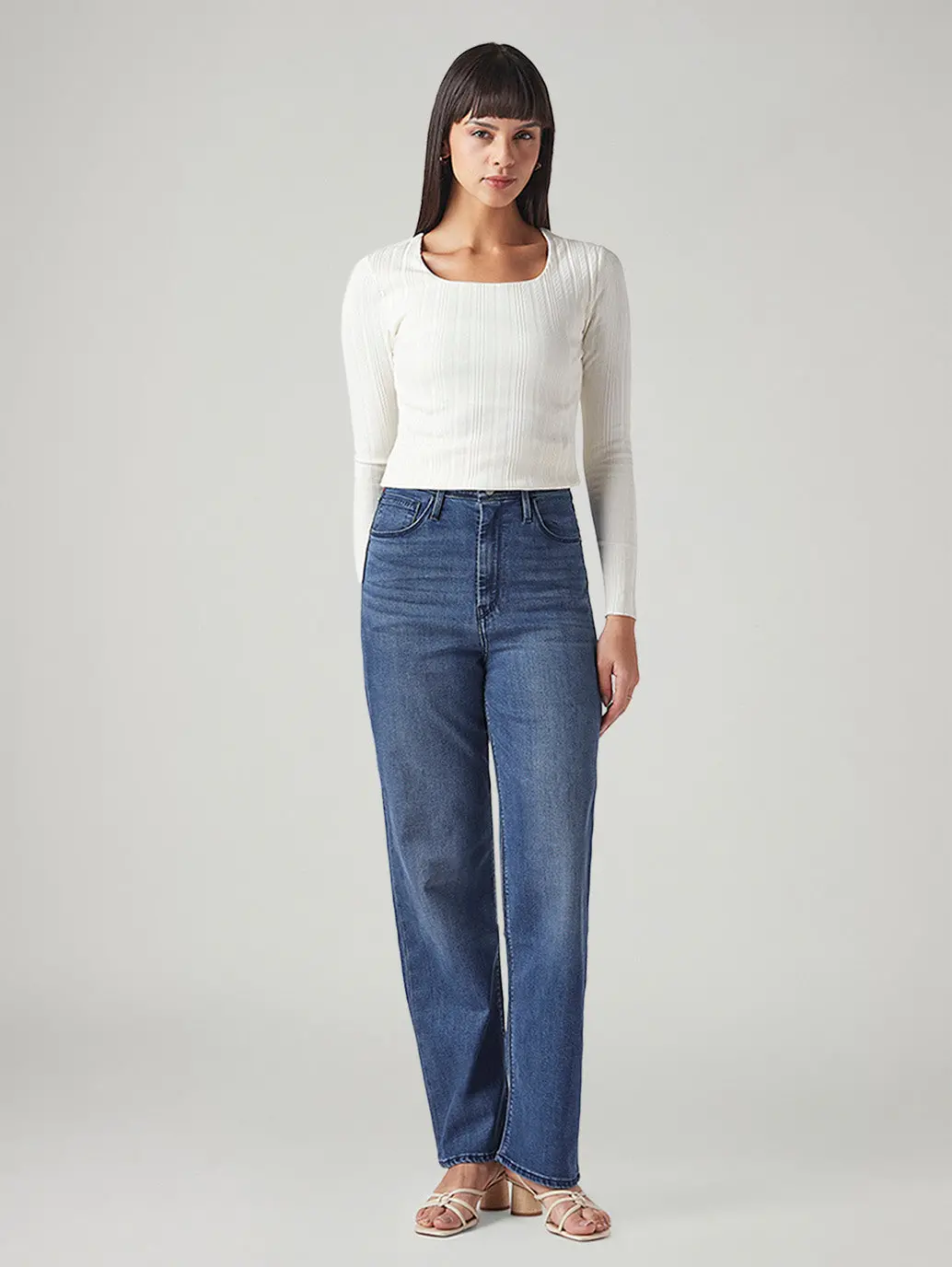 Women's Dark Indigo Ribcage Straight Fit High Rise Redloop Jeans 2