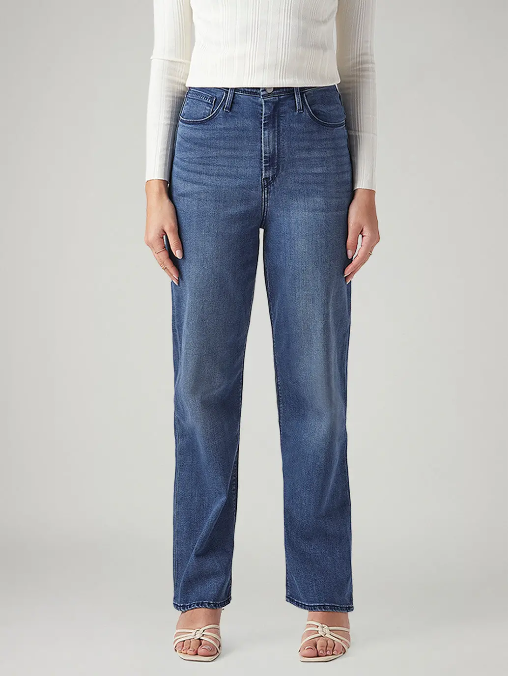 Women's Dark Indigo Ribcage Straight Fit High Rise Redloop Jeans 3