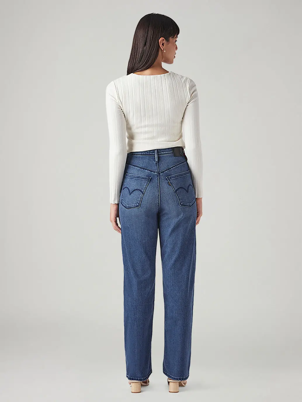 Women's Dark Indigo Ribcage Straight Fit High Rise Redloop Jeans 4