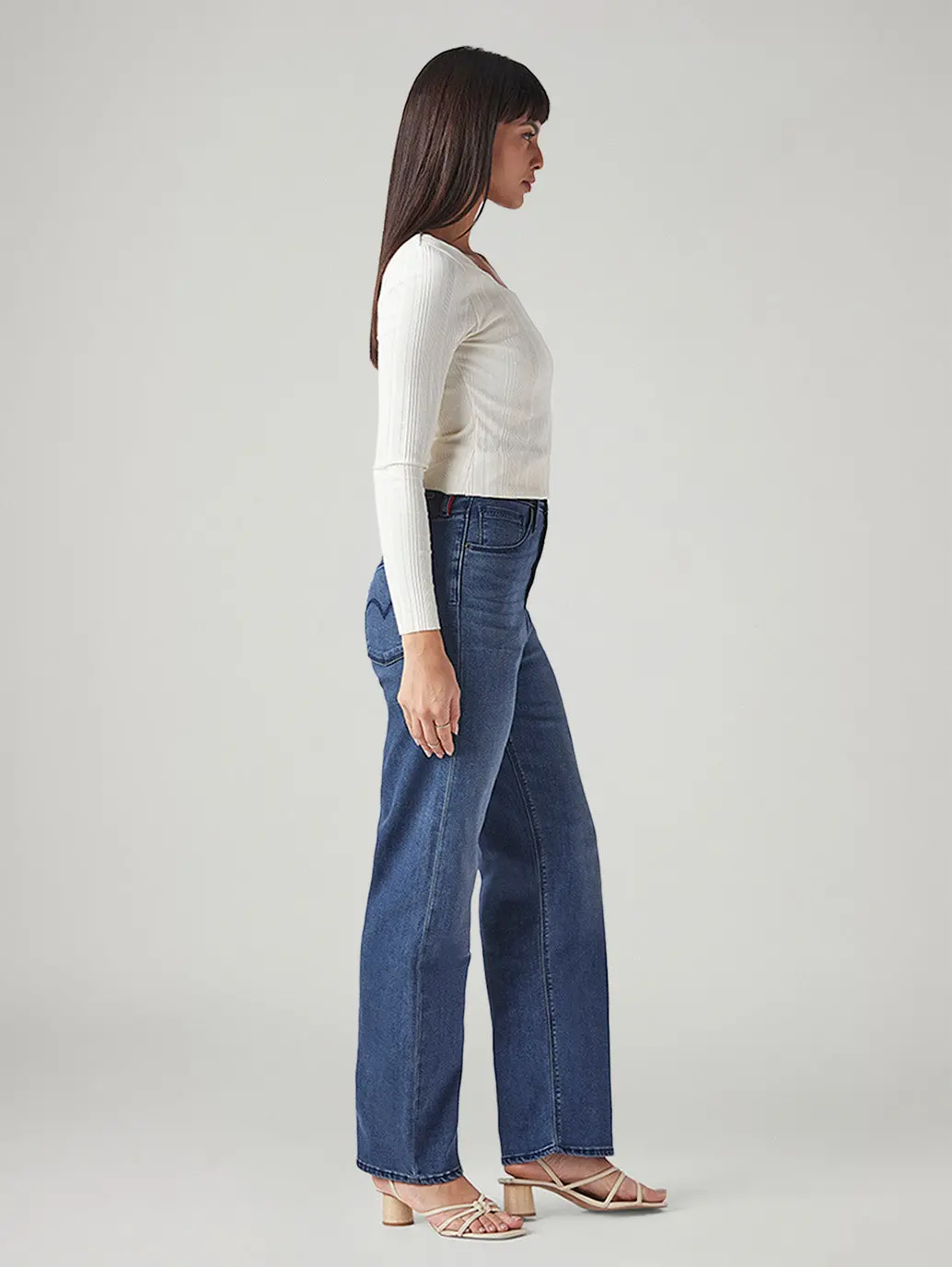 Women's Dark Indigo Ribcage Straight Fit High Rise Redloop Jeans 6