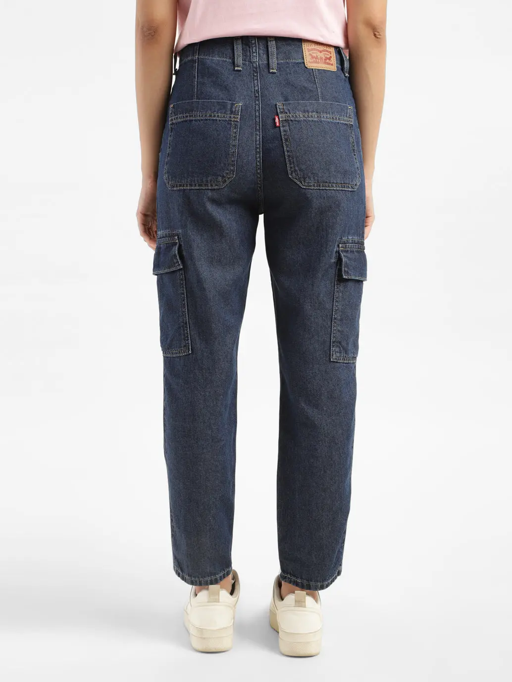 Women's Mid Rise Navy Cargo Jeans 2