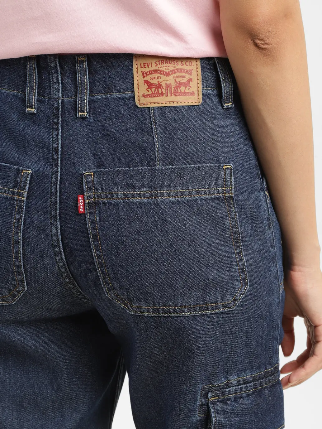 Women's Mid Rise Navy Cargo Jeans 5