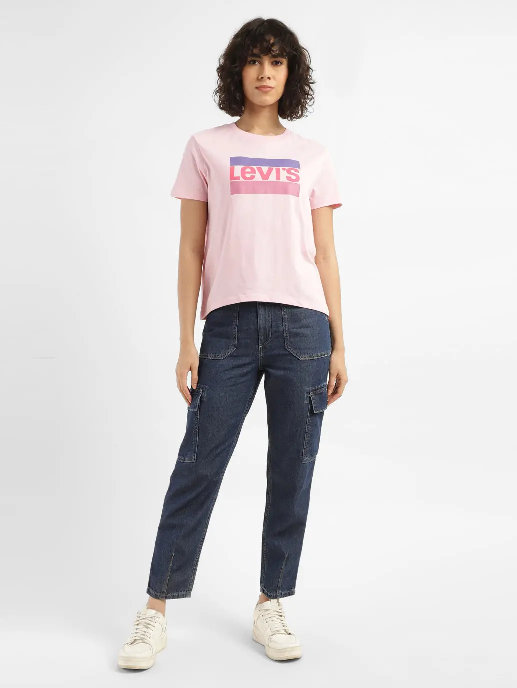 Women's Mid Rise Navy Cargo Jeans 6