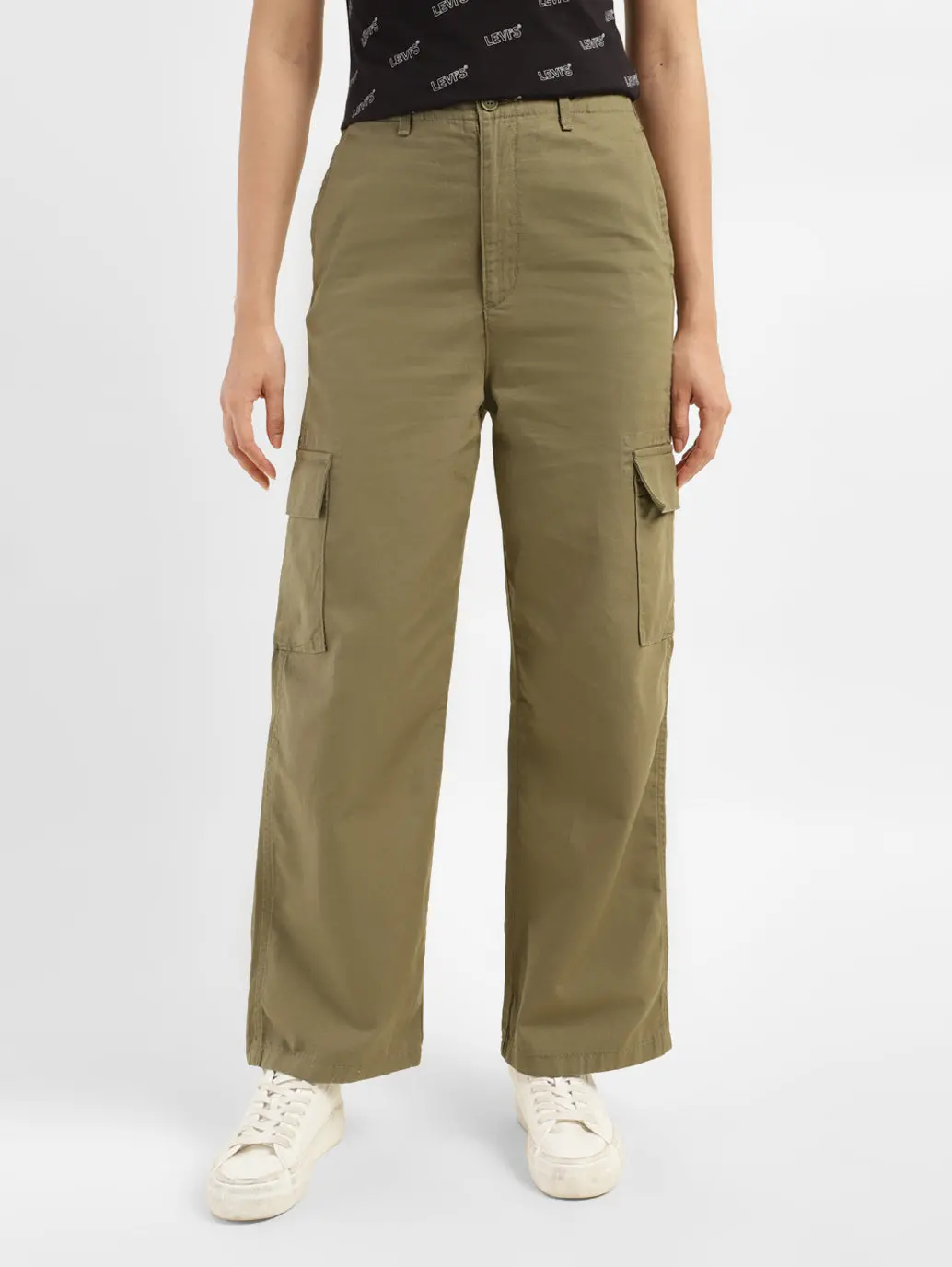 Women's High Rise Olive Loose Fit Cargo 7