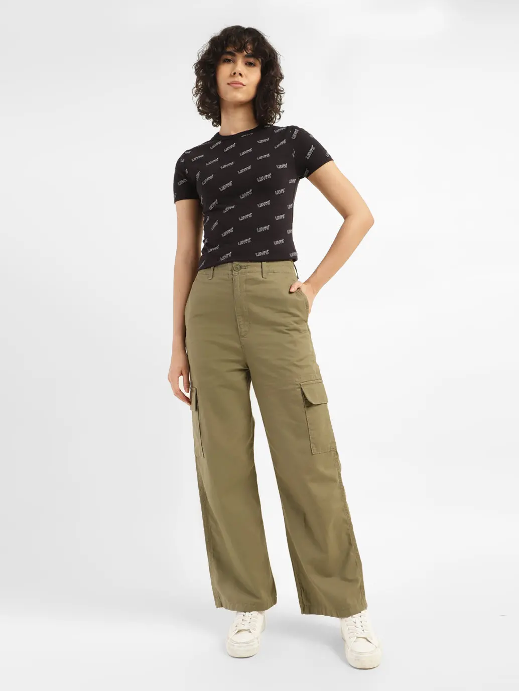 Women's High Rise Olive Loose Fit Cargo 1