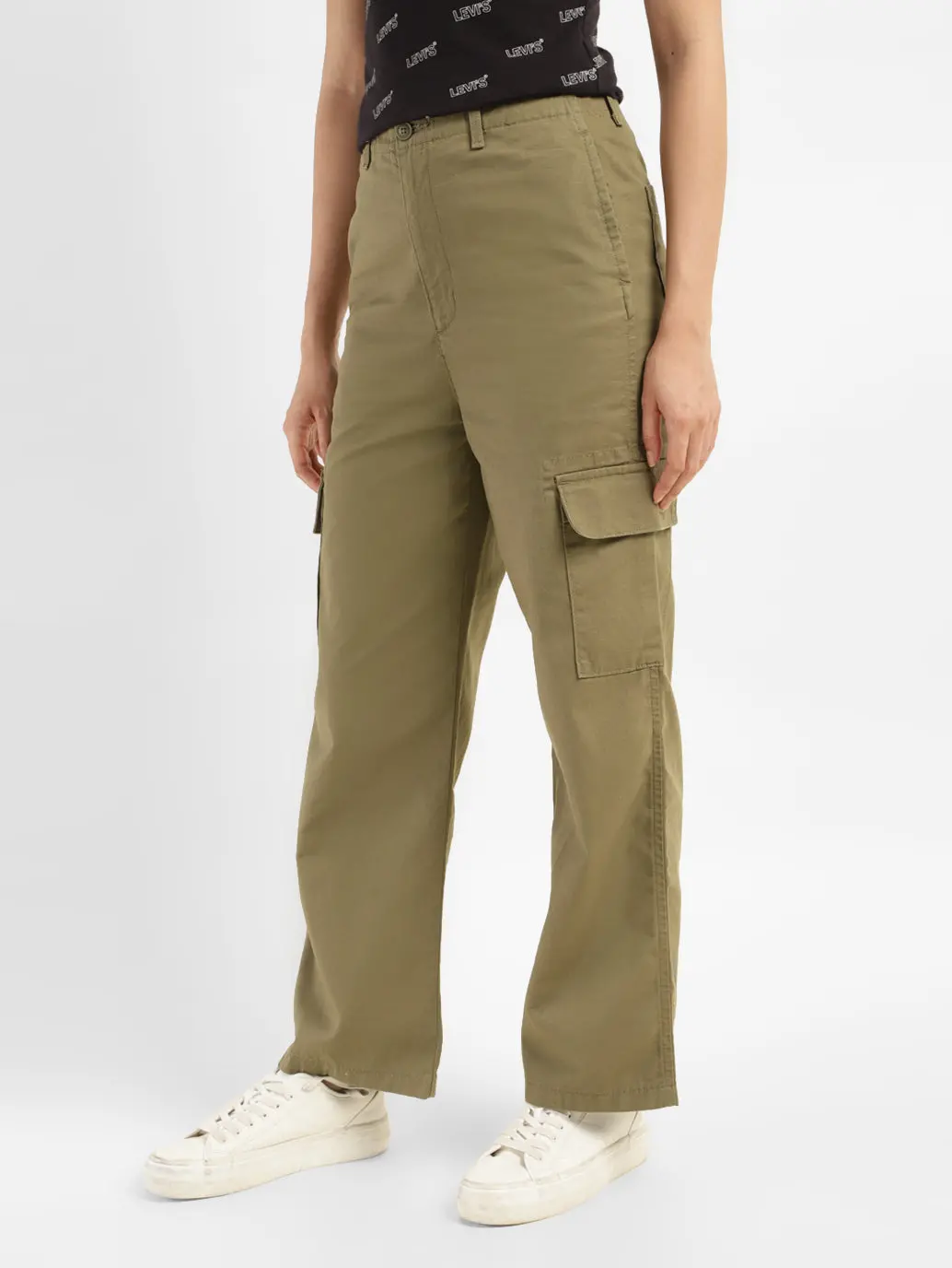 Women's High Rise Olive Loose Fit Cargo 3