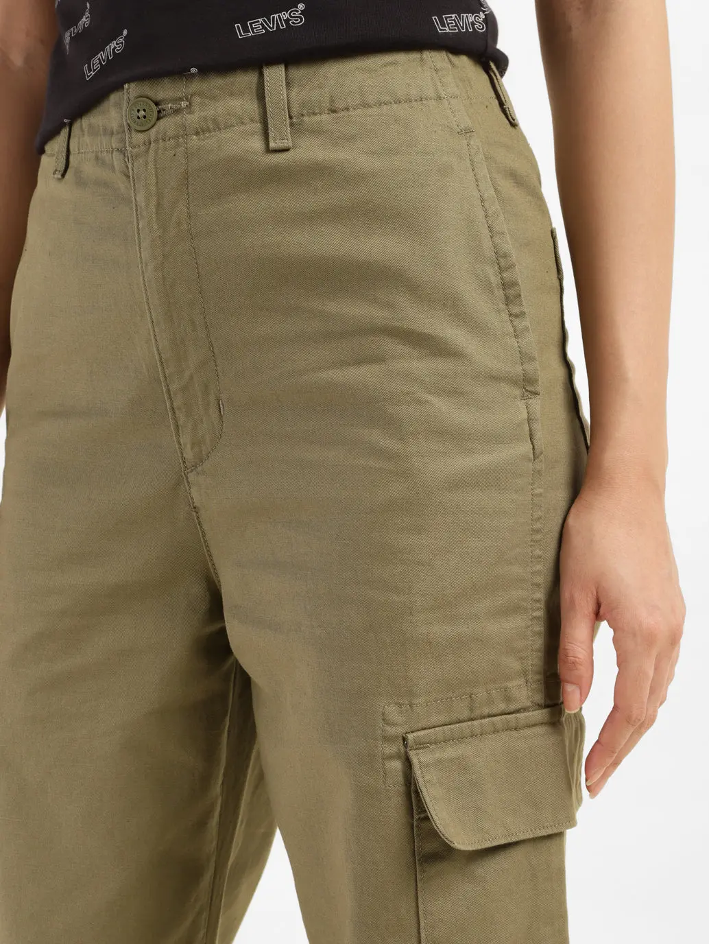 Women's High Rise Olive Loose Fit Cargo 4