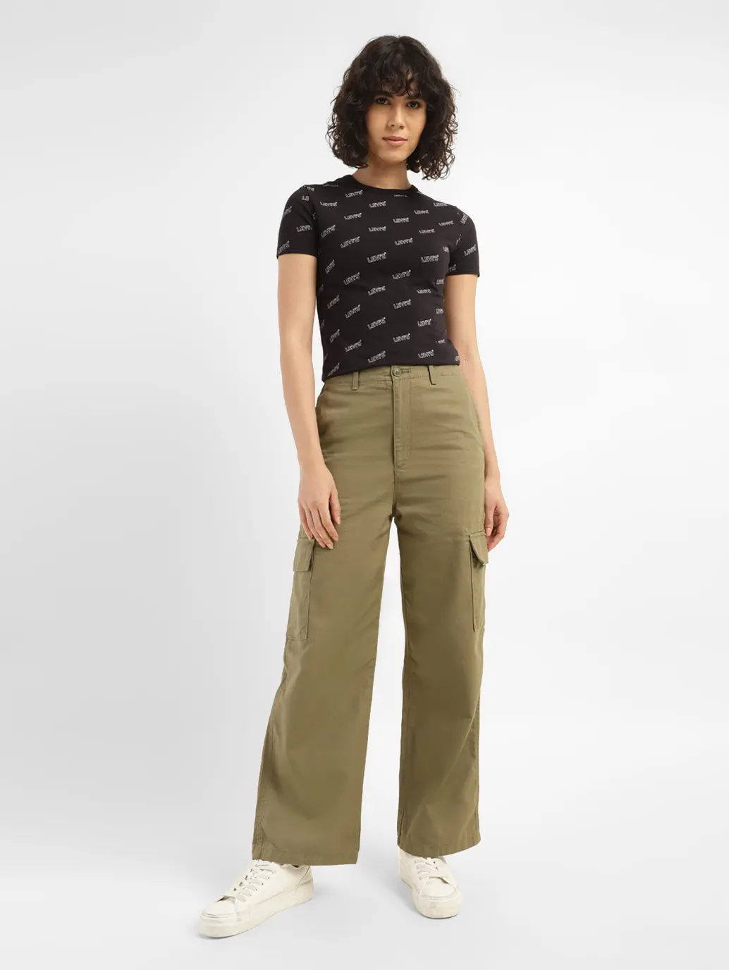 Women's High Rise Olive Loose Fit Cargo 6