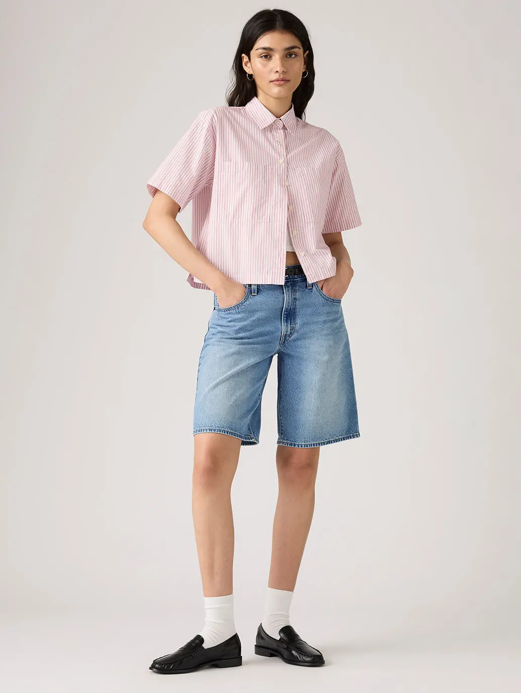 Women's Med Indigo Baggy Fit Mid Rise Shorts 1