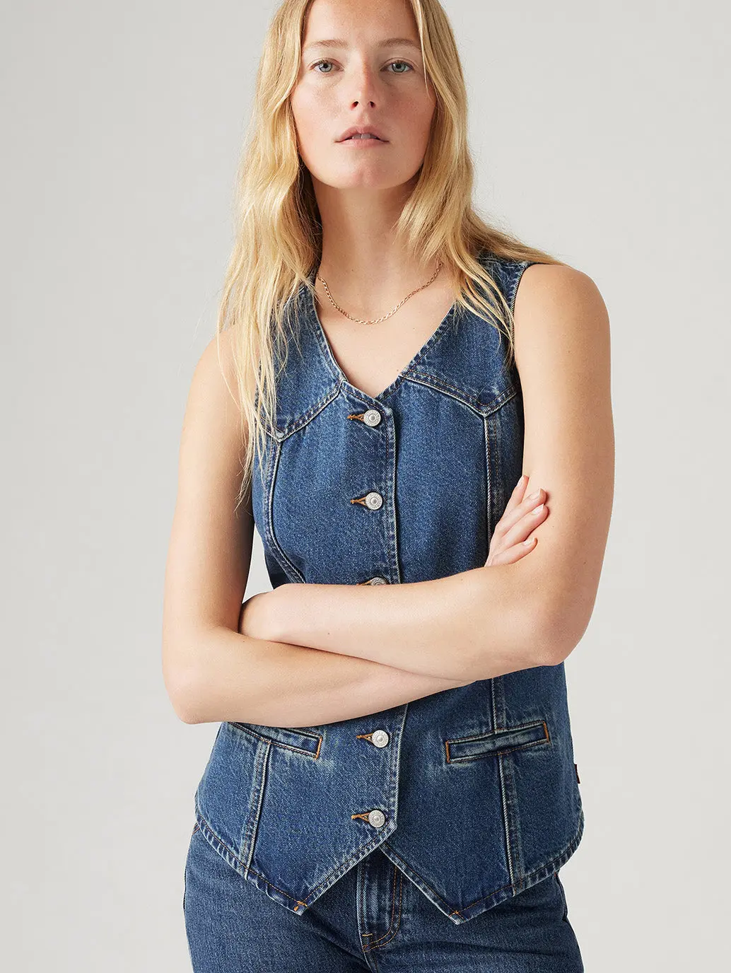 Women's Solid Blue Waistcoat 1