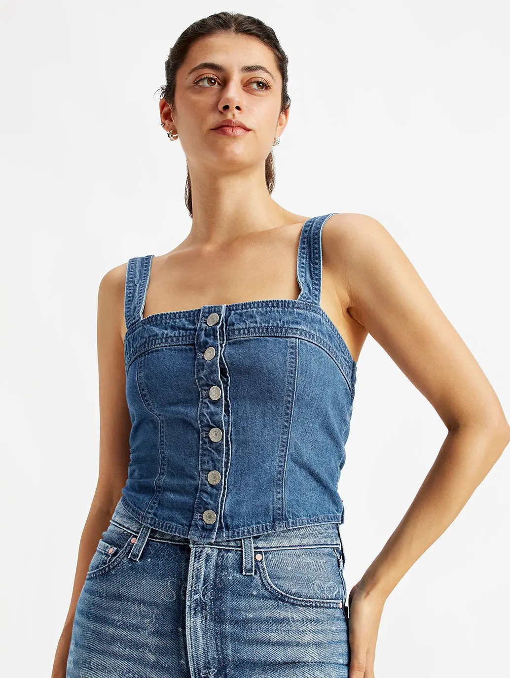 Women's Solid Blue Denim Corset Top 1