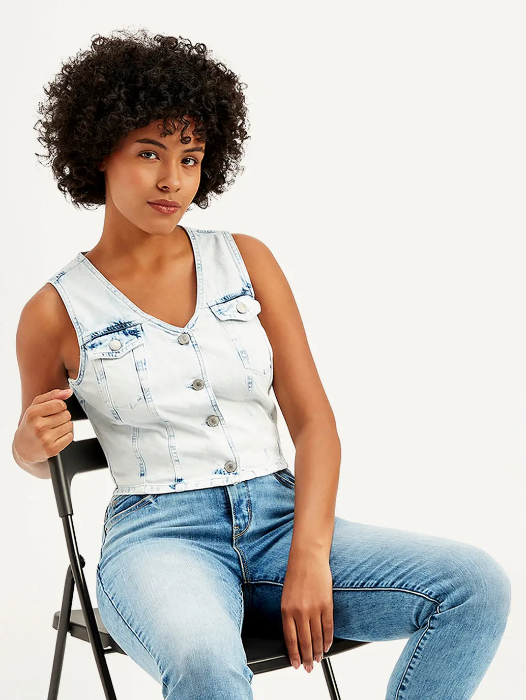 Women's Solid Light Blue Waistcoat 1