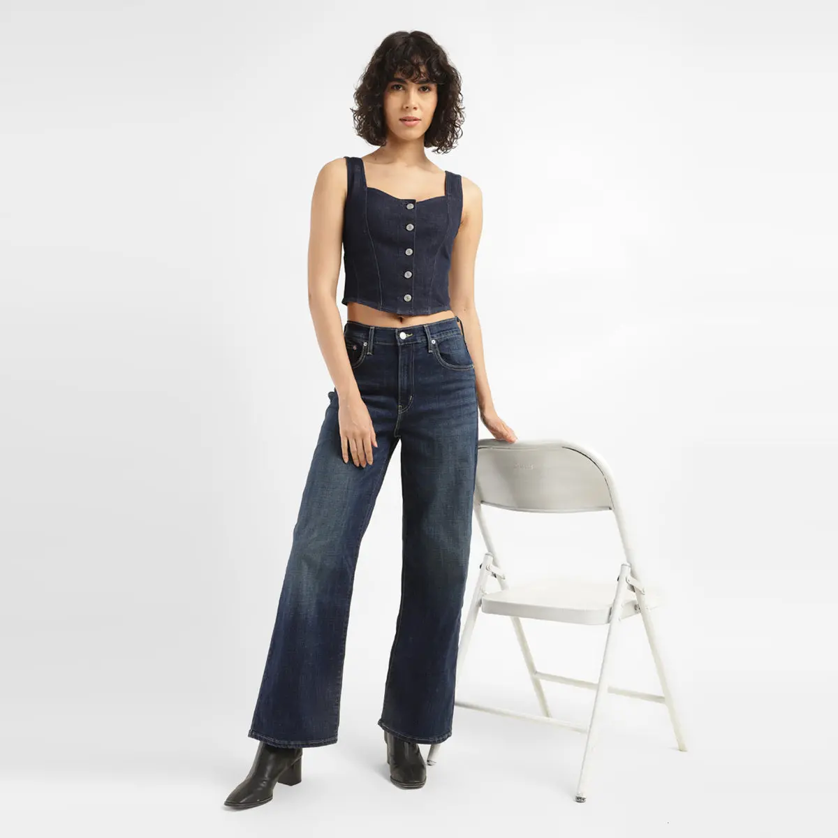 Women's Blue Wide Leg Fit High Rise Jeans 1