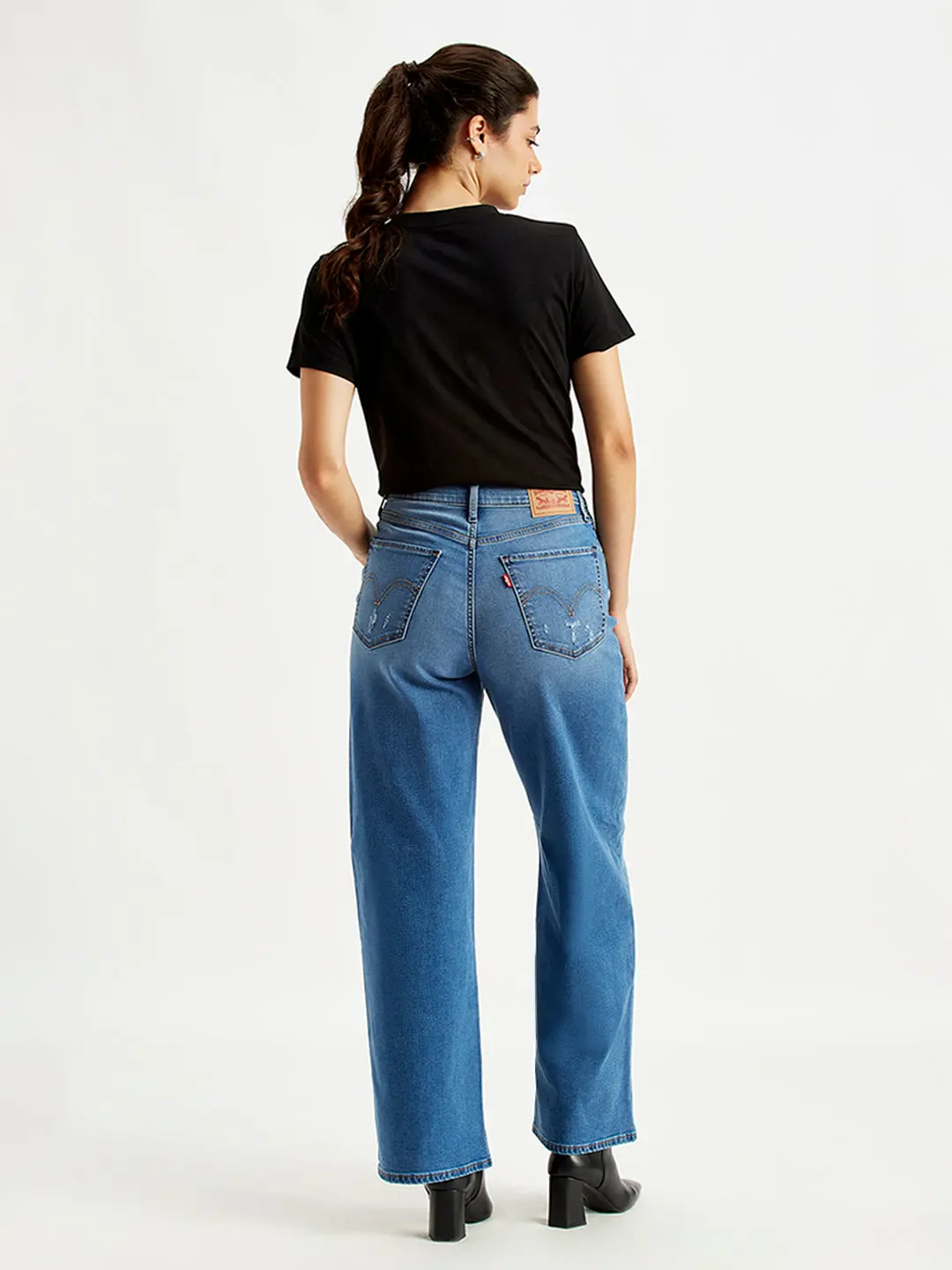 Women's Blue Wide Leg Fit High Rise Jeans 2