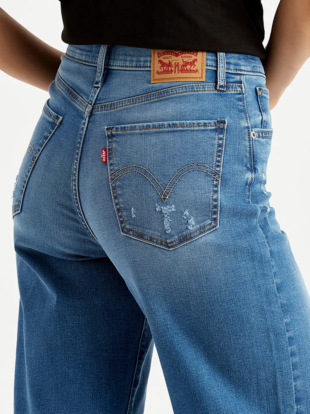 Women's Blue Wide Leg Fit High Rise Jeans 4