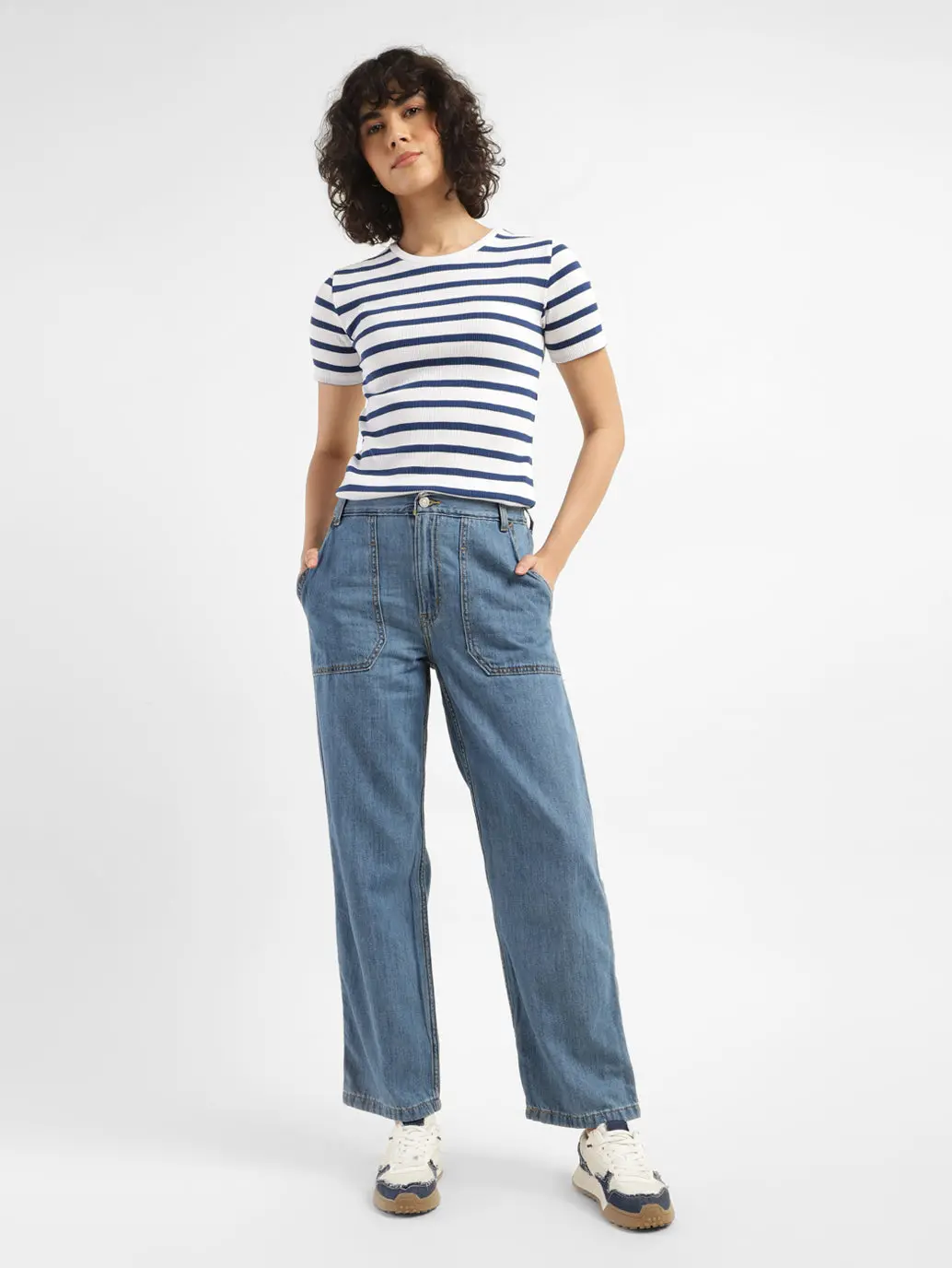 Women's 94 Blue Baggy Wide Leg Fit Mid Rise Jeans 1