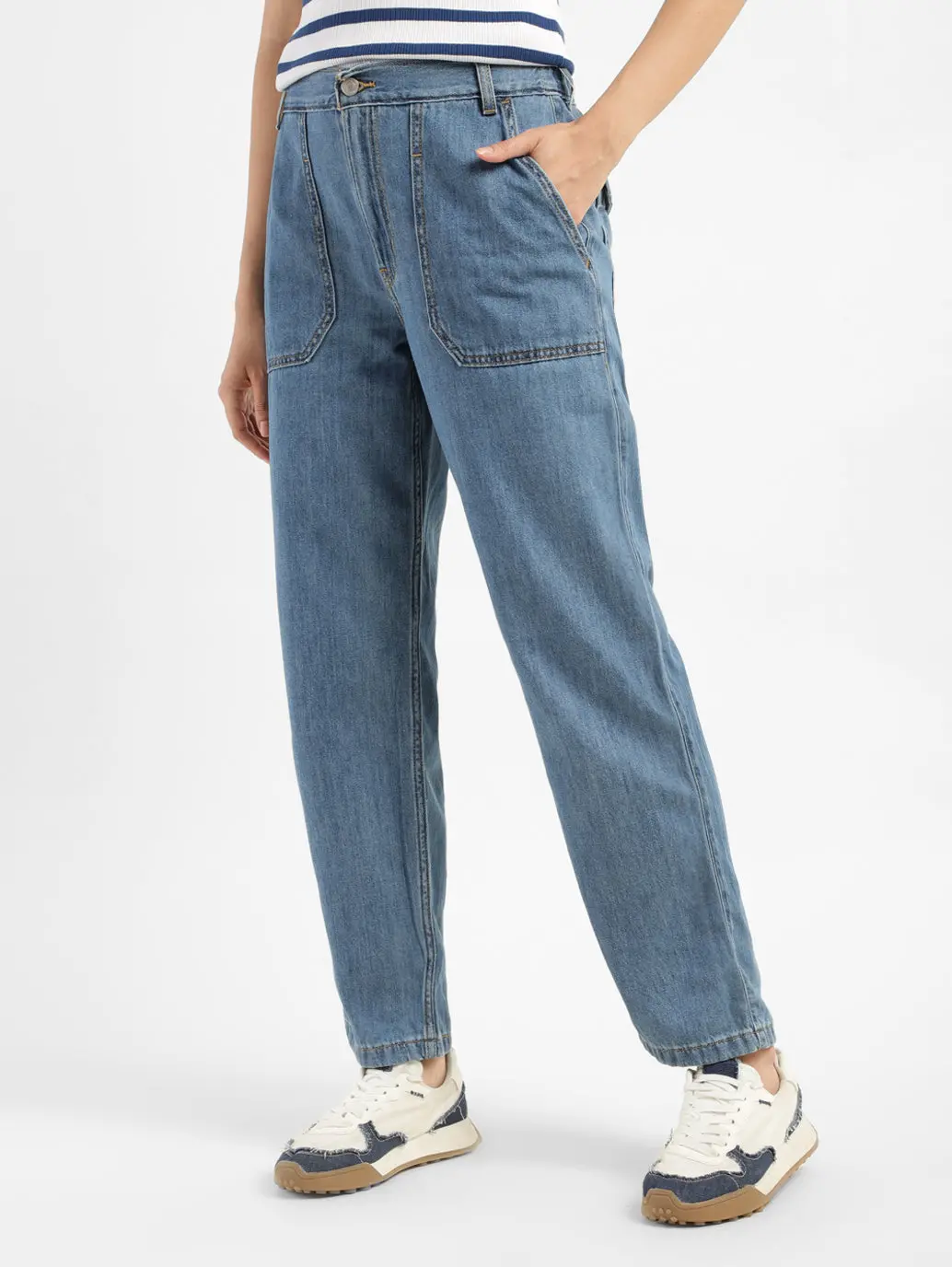 Women's 94 Blue Baggy Wide Leg Fit Mid Rise Jeans 3