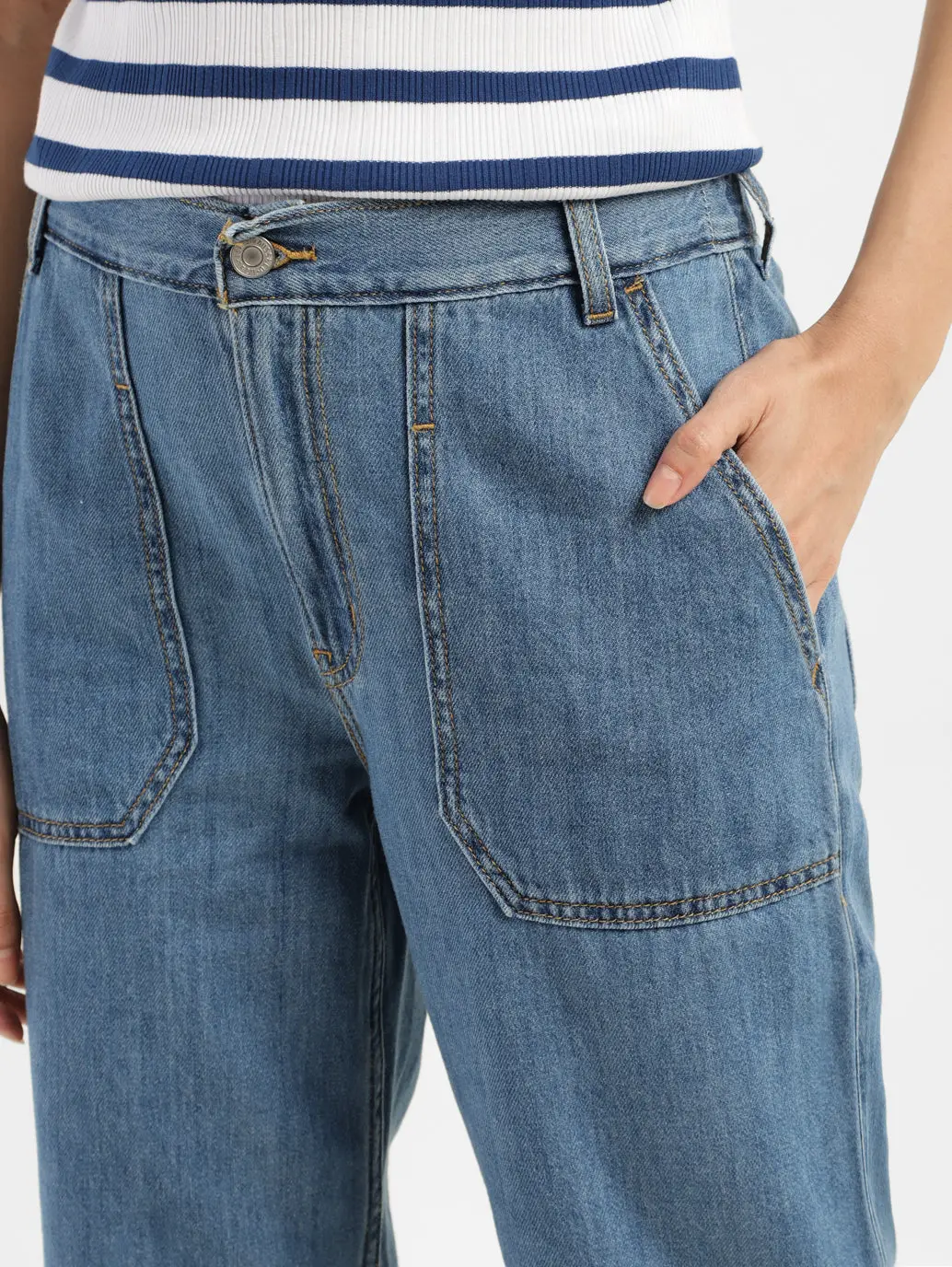 Women's 94 Blue Baggy Wide Leg Fit Mid Rise Jeans 5