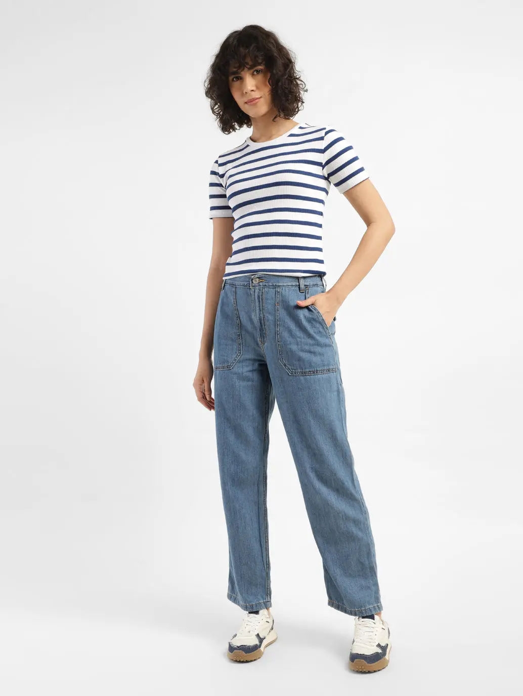 Women's 94 Blue Baggy Wide Leg Fit Mid Rise Jeans 7