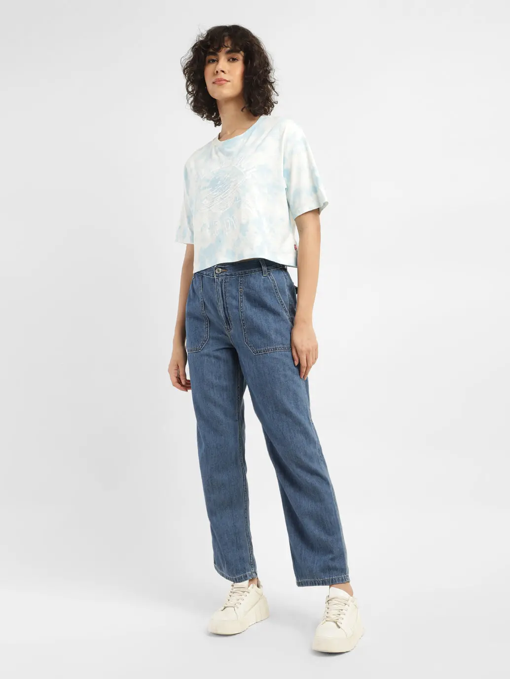 Women's 94 Indigo Baggy Wide Leg Fit Mid Rise Jeans 1