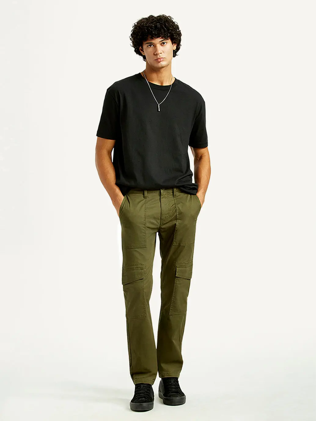 Men's Olive Green Slim Fit Cargo Trousers 1