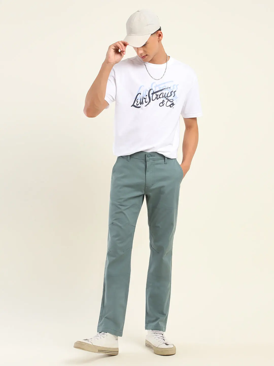 Men's Slim Fit Green Cargo Trousers 1