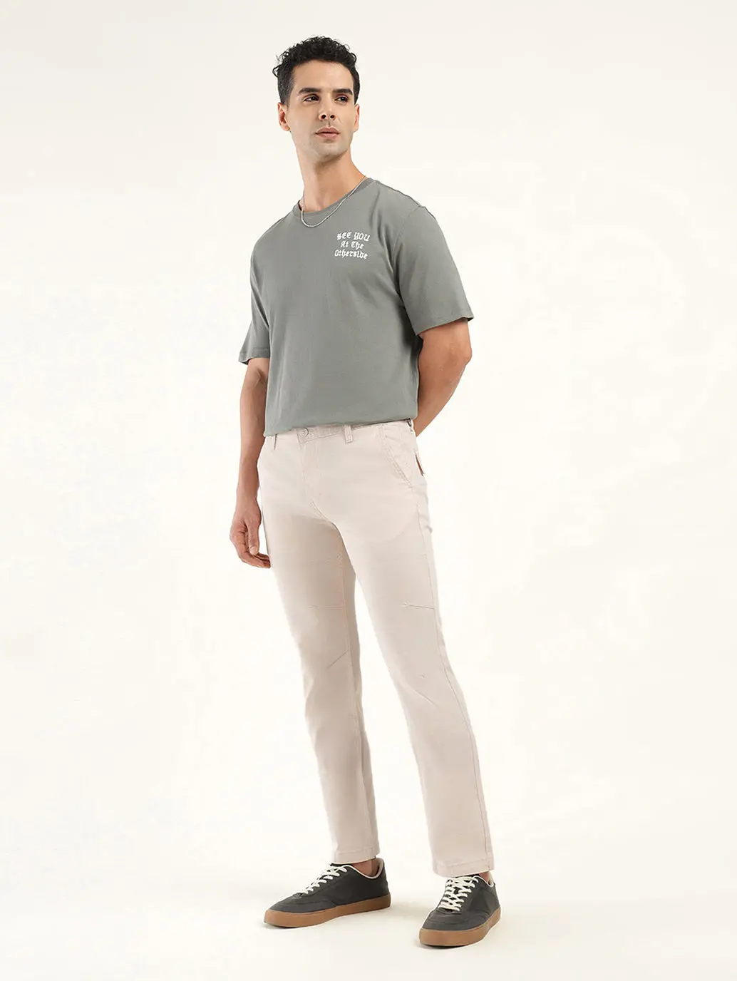 Men's Cream Slim Fit Chinos 1