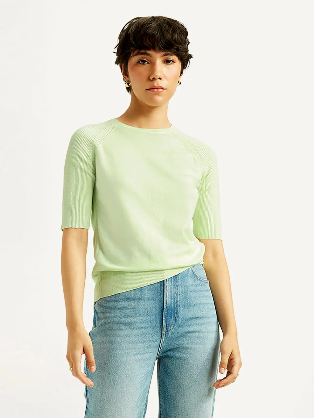 Women's Solid Light Green Boat Neck Top 1