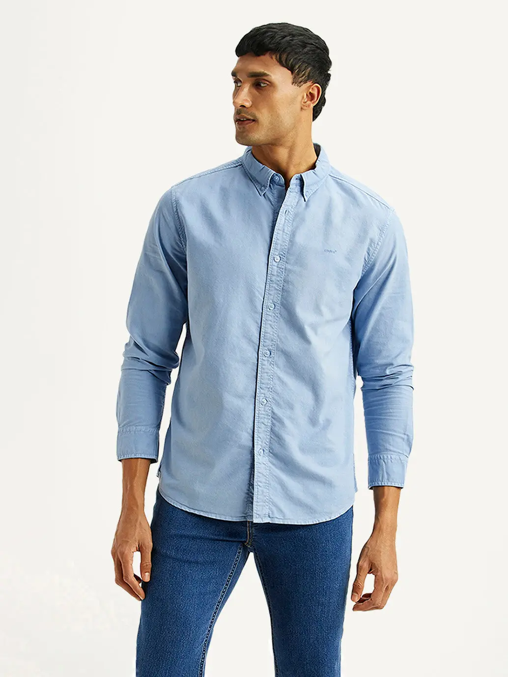 Men's Solid Light Blue Slim Fit Oxford Shirt 1