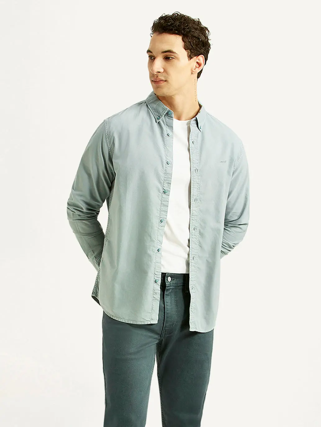 Men's Solid Light Blue Slim Fit Oxford Shirt 1