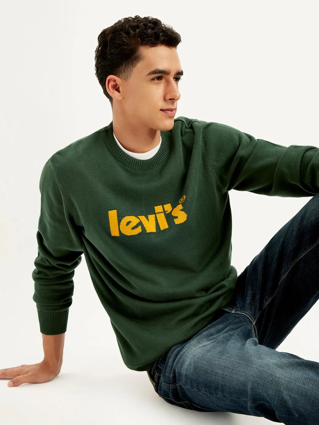 Men's Brand Logo Green Crew Neck Sweater 1